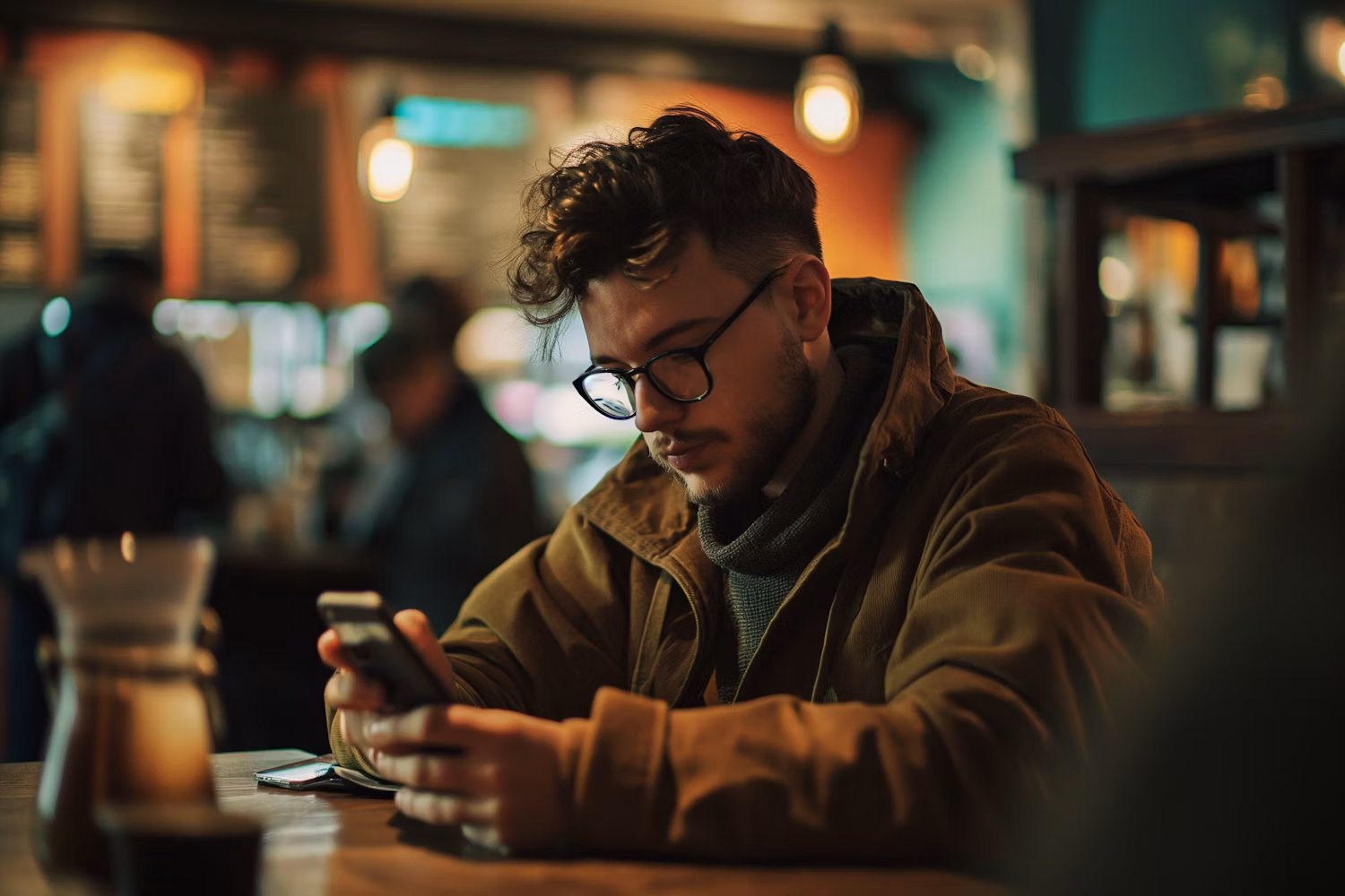 young man engrossed in smartphone